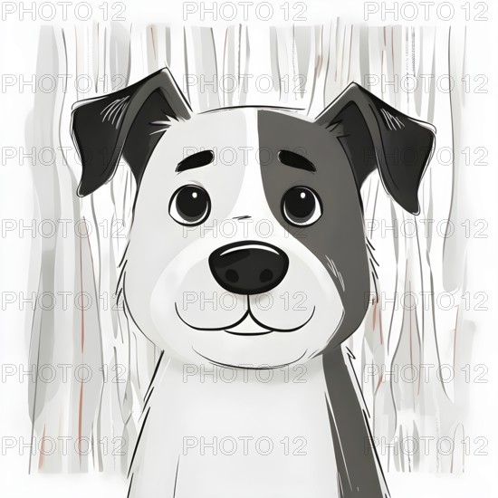 A simple cartoon dog with a white background, abstract graphical wallpaper illustration, AI generated