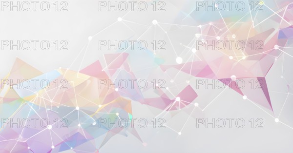 Abstract polygons shifting and rotating seamlessly, connected by glowing lines representing AI networks, pastel hues, AI generated