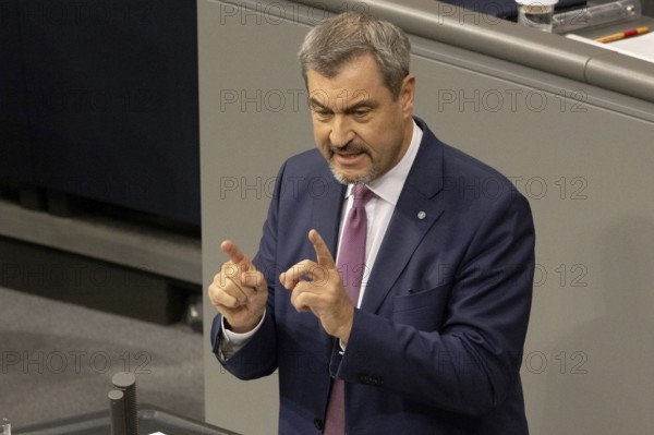 Markus Söder (Minister-President of the Free State of Bavaria and CSU party leader) during the government statement on the current situation in the Bundestag on 13 November 2024