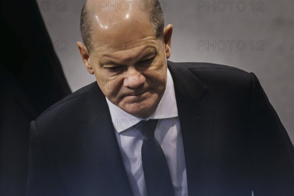 Olaf Scholz (SPD), Federal Chancellor, pictured in the plenary of the German Bundestag as part of Holocaust Remembrance Day. Berlin, 31.01.2024