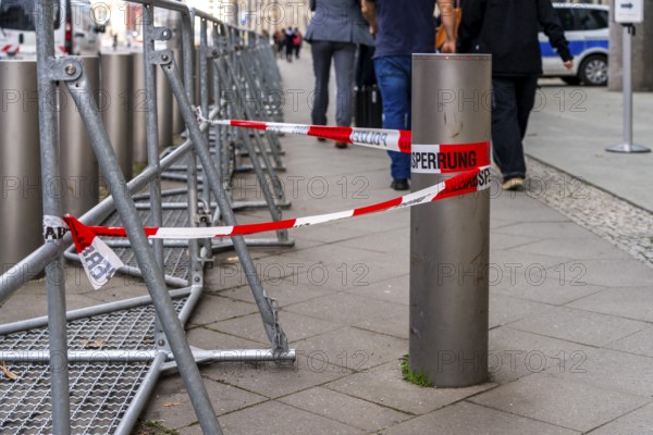 Police cordon, red and white barrier tape, Berlin, Germany, Europe