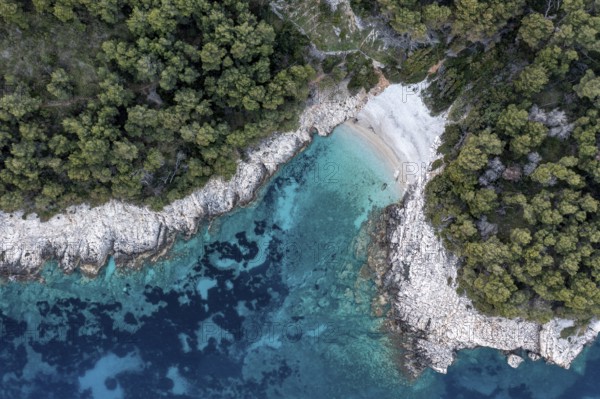 Aerial view, detail view, coast and blue sea water, island of Hvar, Dalmatia, Croatia, Europe