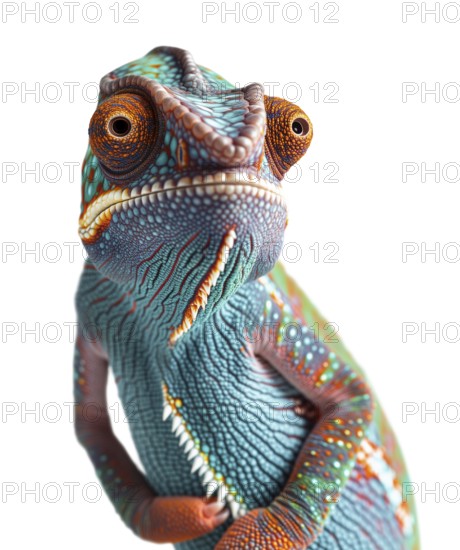 Beautiful chameleon isolated on a white background, AI generated