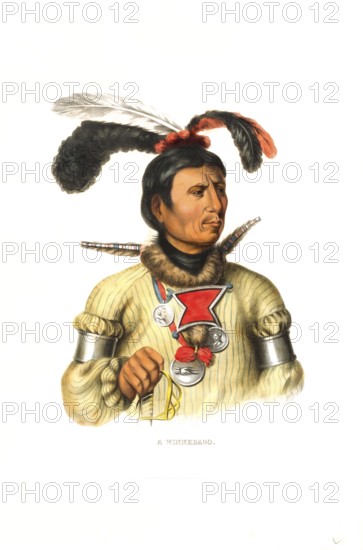 Indians, Native Americans, Winnebago or Ho-Chunk, also Hotchangara), a Native American tribe of the Sioux language family, United States of America, USA, Painting by Charles Bird King (1785, 1862), c. 1840, Historical, digitally restored reproduction from a 19th century original, Record date not stated, North America