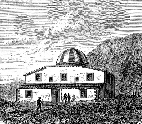 The observatory on Mount Etna, Sicily, Italy, in 1880, Historical, digital reproduction of an original from the 19th century, Europe