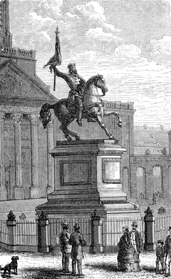 Statue of Gottfried von Bouillon in Brussels, Belgium, in 1880, Historical, digital reproduction of an original from the 19th century, Europe