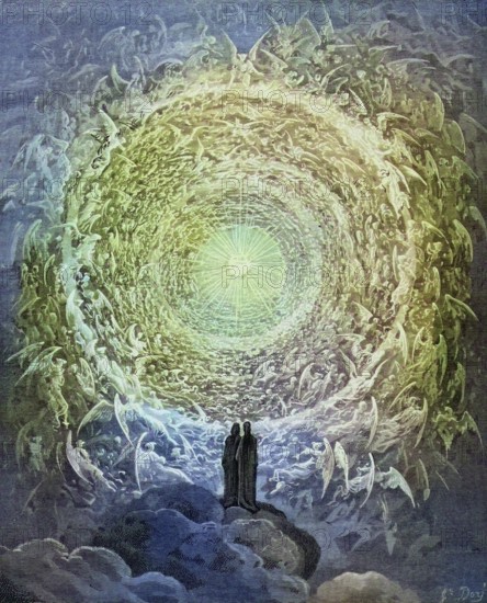 Illustration for Paradiso, the Divine Comedy by Dante Alighieri by Gustave Dore 1832-1883, French artist, Inferno, Hell, Paradise, Angels, Damnation, Historical, digitally restored reproduction from a 19th century original, Record date not stated