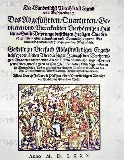 Title of the first edition of Fischart's Jesuiterhütlein, Die Wunderlichst Vnerhoertest Legend vnd Beschreibung von Johann Fischart, digital reproduction of an original from the 19th century