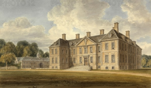 South-east view of Belton House, Lincolnshire, the Seat of the Earl Brownlow, England, digitally restored reproduction of a 19th-century original by John Buckler, Record date not stated, South East View of Belton House, Lincolshire, the Seat of the Earl Brownlow, digitally restored reproduction of a 19th-century original, Record date not stated