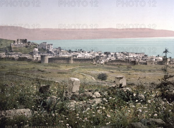 Panoramic view, Tiberias, one of the four holy cities in Judaism, Holy Land, Israel, c. 1895, Historic, digitally restored reproduction from a 19th century original, Record date not stated, Asia