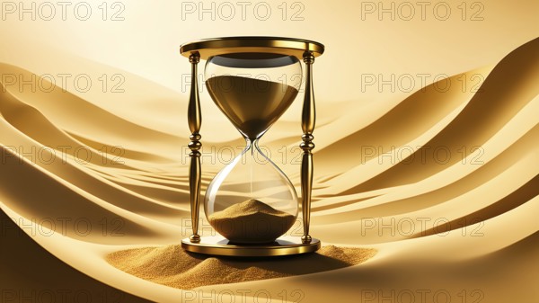 Minimalist hourglass illustration with abstract golden sand falling slowly, representing the countdown to the New Year in a clean, symbolic way, AI generated