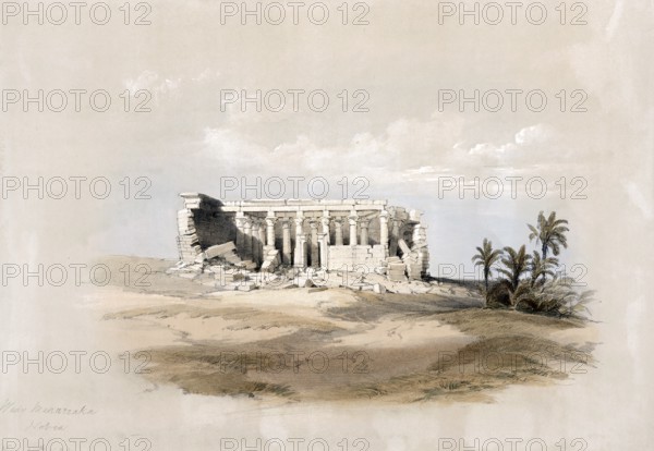 Historical view of the temple of Maharraka in Wady Maharraka around 1850, Nubia, Egypt, around 1850, Historical, digitally restored reproduction from a 19th century original, exact date of recording unknown, AI generated, Africa