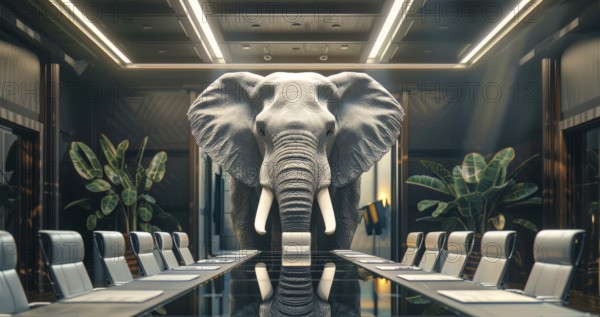 Elephant in the room, a concept of ignoring problems and difficult situations, AI generated