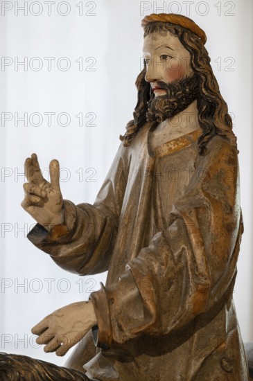 Palmesel, detail of Christ's head, wooden figure from 1470, Franciscan Museum, Villingen, Baden-Württemberg, Germany, Europe