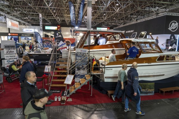 Small motorboats, at BOOT 2024, the world's largest yacht and water sports trade fair in Düsseldorf, North Rhine-Westphalia, Germany, Europe