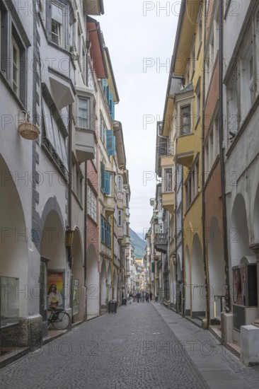 Historic arcade in the old town centre of Bolzano, South Tyrol, Italy, Europe