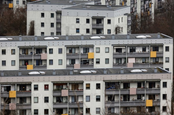 View of high-rise buildings and apartment blocks in the Berlin district of Marzahn-Hellersdorf, Berlin, 12/02/2023