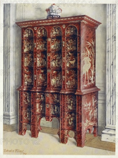 Furniture around the turn of the century 1900, Double chest of drawers in red and gilt lacquer, Red and gilt lacquer double chest of drawers.jpg