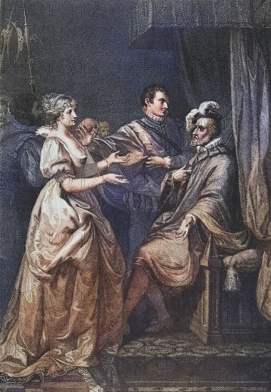 All's well that ends well. Act II. Scene III Paris The King's palace. King, Helen, lords and servants. From the Boydell Shakespeare Gallery, published at the end of the 19th century, Historic, digitally restored reproduction from a 19th century original, Record date not stated