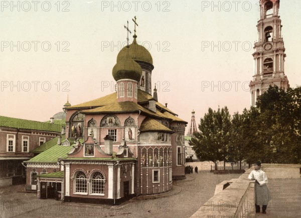 Church in the Holy Trinity Lavra of St Sergius, an Orthodox Russian monastery in Sergiev Posad, Russia, 1890, Historical, digitally restored reproduction from a 19th century original, Record date not stated, Europe