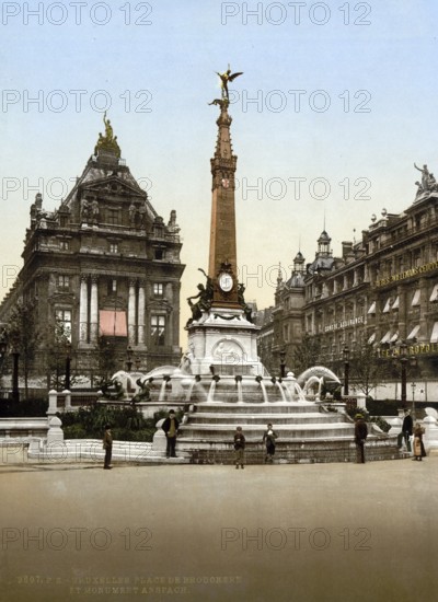 Brouckere Square and Anspach Monument, Brussels, Belgium, ca 1895, Historical, digitally restored reproduction from a 19th century original, Record date not stated, Europe