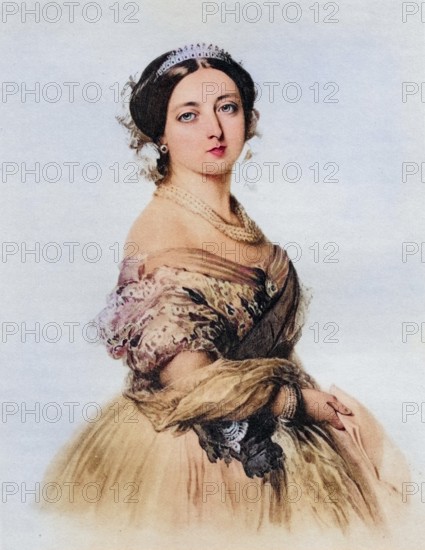 Her Majesty Queen Victoria in 1855. 1819-1901. Princess Alexandrina Victoria of Saxe-Coburg. From a watercolour by F. Winterhalter in Buckingham Palace, Historic, digitally restored reproduction from a 19th century original, Record date not stated