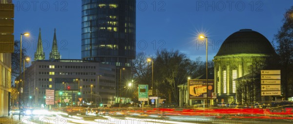 Opladener Strasse, LVR Tower and Koeln-Deutz railway station, Cologne, North Rhine-Westphalia, Germany, Europe