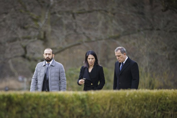 Trilateral meeting at Villa Borsig between Germany, Armenia and Azerbaijan. Annalena Bärbock (Alliance 90/The Greens), Federal Foreign Minister, meets the Foreign Minister of the Republic of Azerbaijan, Jeyhun Bayramov, and the Foreign Minister of the Republic of Armenia, Ararat Mirzoyan, at the Federal Foreign Office Guest House on Lake Tegel. Berlin, 28.02.2024. Photographed on behalf of the Federal Foreign Office