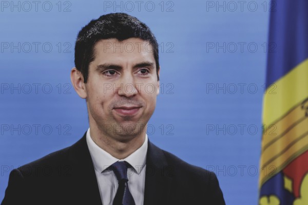 Mihai Popsoi, Foreign Minister of Moldova, photographed during a press conference with the German Foreign Minister following a joint meeting in Berlin, 9 April 2024 / Photographed on behalf of the Federal Foreign Office