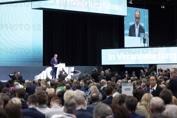 Berlin, Germany, 6 May 2024: Friedrich Merz, Chairman of the Christian Democratic Union of Germany (CDU), speaks during the CDU Germany 2024 party conference, Europe