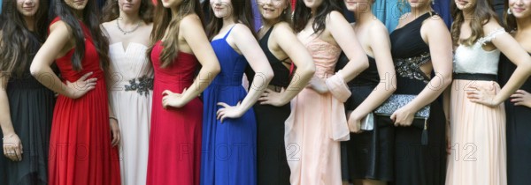 High school graduates with prom dresses for the Abiball, Berlin, 21.06.16