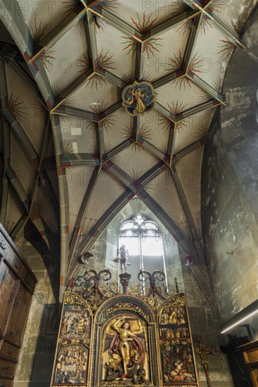 Interior view, Gothic vault, St Michael's Church, Schwäbisch Hall, Old Town, Kocher Valley, Kocher, Hohenlohe, Franconia, Baden-Württemberg, Germany, Europe