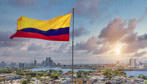 Colombia, scenic view of Cartagena cityscape, modern skyline, hotels and ocean bays Bocagrande and Bocachica from the lookout of Saint Philippe Castle, South America