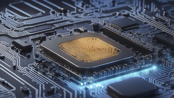 Microchip architecture specifically observed in detail with connection and network, AI gnerated, AI generated