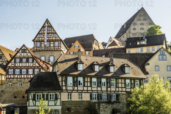 Medieval town and half-timbered houses, Schwäbisch Hall, Old Town, Kocher Valley, Kocher, Hohenlohe, Franconia, Baden-Württemberg, Germany, Europe