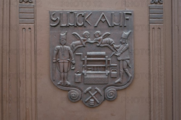 Sign on the door of a former Bermann house, Old Town, Siegen, North Rhine-Westphalia, Germany, Europe