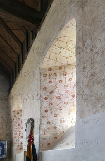 Medieval wall paintings flower design, church of Saint Mary the Virgin, Silchester, Hampshire, England, UK