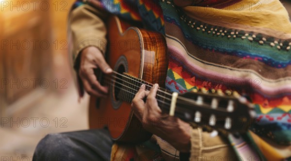 Mariachi Mexican musician play during festive event on Mexican street in traditional clothes., AI generated