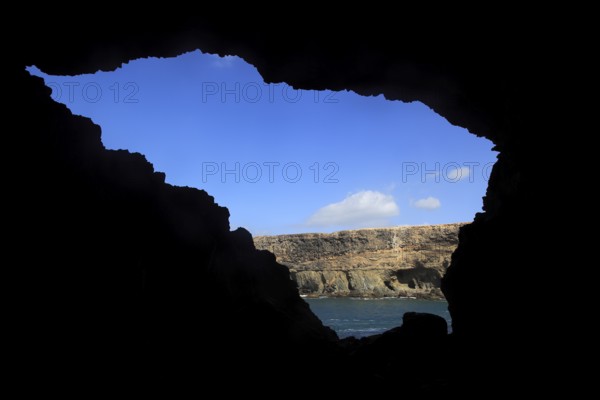 View out of sea cave entrance at Ajuy, Fuerteventura, Canary Islands, Spain, Europe