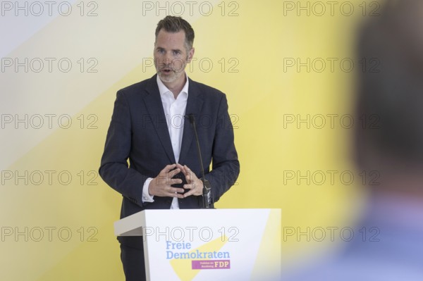 Christian Dürr, Chairman of the FDP parliamentary group, in a press statement in front of the parliamentary group meetings at parliamentary group level in the German Bundestag in Berlin, 9 April 2024