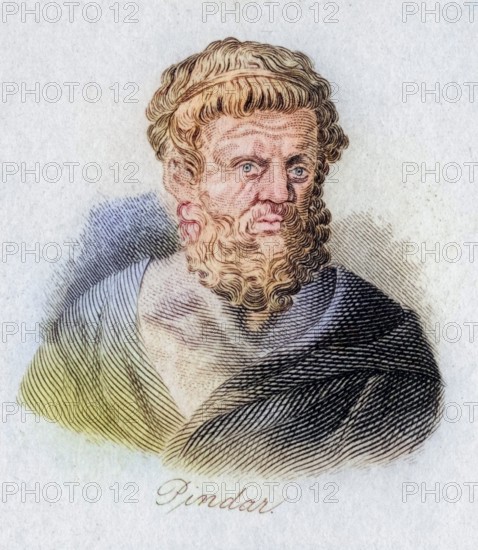 Pindar, or Pindaris, of Thebes, 522 BC, 443 BC Greek lyric poet of antiquity, Historical, digitally restored reproduction from a 19th century original, Record date not stated