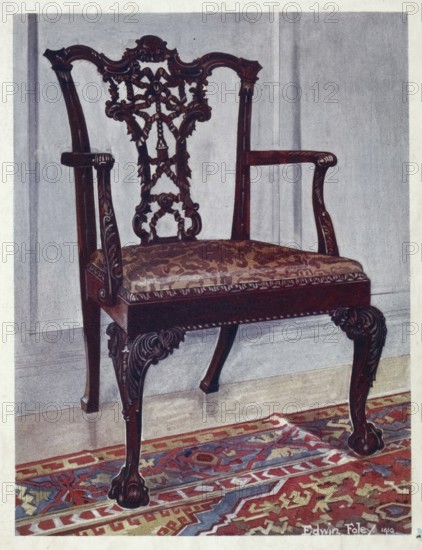 Furniture around the turn of the century 1900, Mahogany arm-chair in the Chippendale style (1910, 1911), Mahogany arm-chair, style of Chippendale (1910, 1911) .jpg