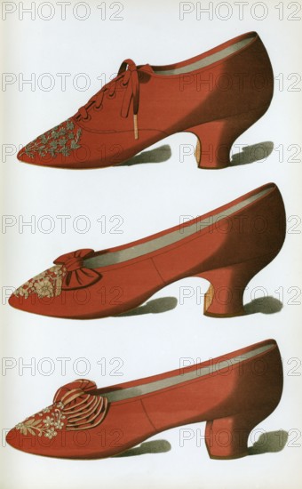 Shoe fashion in 1900, Women's shoes, Satin Oxford shoe, embroidered in steel beads in a floral pattern, Satin Oxford shoe, embroidered in steel beads in a floral pattern (1900)