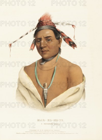 Mar-Ko-Me-Te, A Menomene Brave (1838), Native American, Historical Native American tribes from North America, Charles Bird King (1785, 1862), Historical, digitally restored reproduction from a 19th century original, Record date not stated