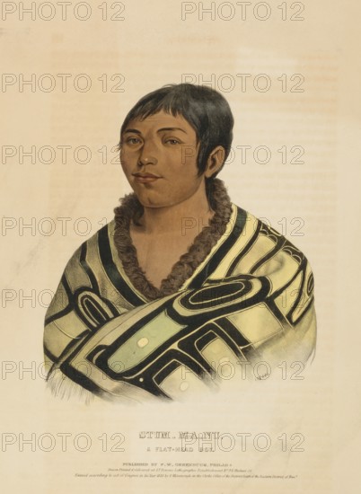 Stum-Ma-Nu, A Flat-Head Boy (1838), Native American, Historical Native American tribes from North America, Charles Bird King (1785, 1862), Historical, digitally restored reproduction from a 19th century original, Record date not stated