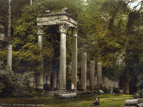 Windsor, Ruinen am Virginia Water, England / Windsor, ruins at Virginia Water, England, Historical, digitally restored reproduction from a 19th century original, 1880, Record date not stated