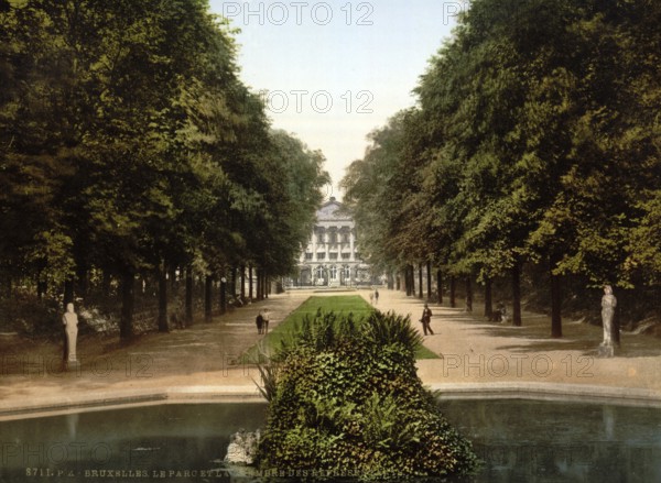 The Park and the Chamber of Deputies of Bruges, Belgium, ca 1895, Historical, digitally restored reproduction from a 19th century original, Record date not stated, Europe