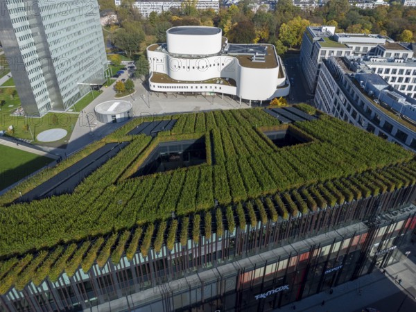 Gustaf-Gründgens-Platz with theatre, Dreischeibenhaus and Kö-Bogen-II greened with hornbeams, Düsseldorf, North Rhine-Westphalia, Germany, Europe