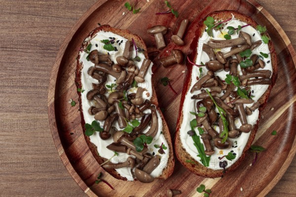 Sandwiches with cream cheese and pickled honeydew, healthy breakfast, homemade