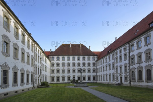 Inner courtyard with baroque illusion architecture, illusion painting, row, series, window, decorations, monastery, castle, Salem, Lake Constance area, Baden-Württemberg, Germany, Europe